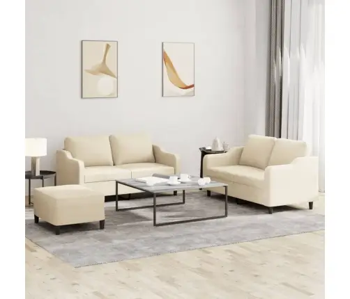 Trīsdaļīgs Dīvānu Komplekts Ar Spilveniem, Krēmkrāsas Audums Vidaxl
