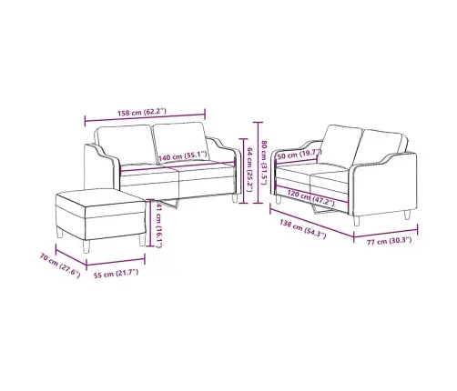 Sofos Komplektas Su Pagalvėlėmis, 3 Dalių, Juodas, Audinys