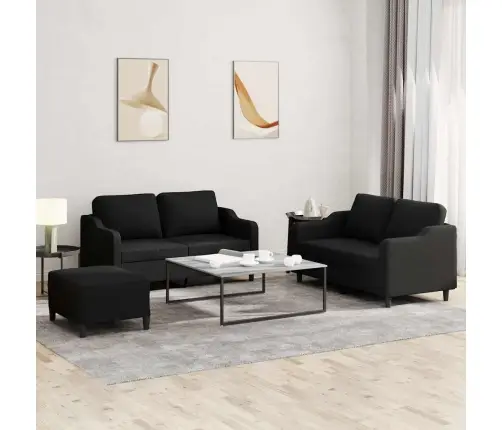 Sofos Komplektas Su Pagalvėlėmis, 3 Dalių, Juodas, Audinys