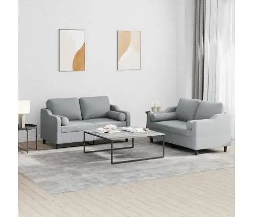 Divdaļīgs Dīvānu Komplekts Ar Spilveniem, Gaiši Pelēks Audums Vidaxl