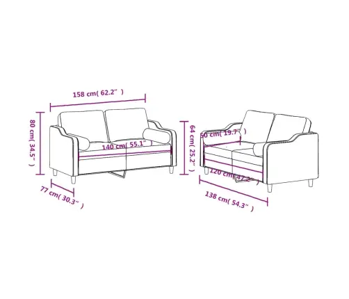 2-Osaline Diivanikomplekt Patjadega, Tumehall, Kangas