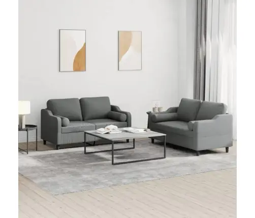 2-Osaline Diivanikomplekt Patjadega, Tumehall, Kangas