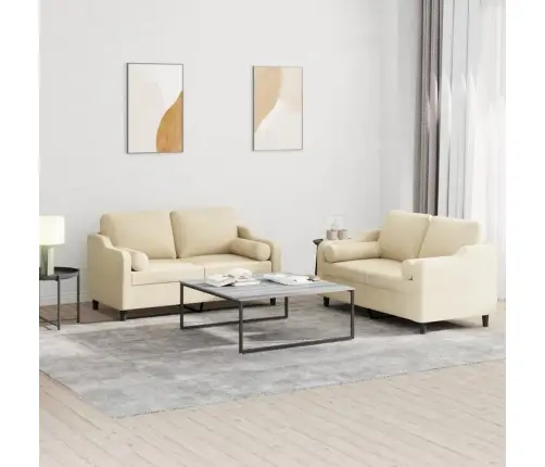 Divdaļīgs Dīvānu Komplekts Ar Spilveniem, Krēmkrāsas Audums Vidaxl