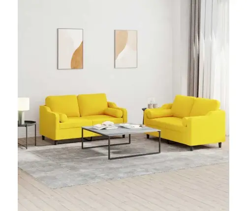 Sofos Komplektas Su Pagalvėmis, 2 Dalių, Geltonas, Audinys