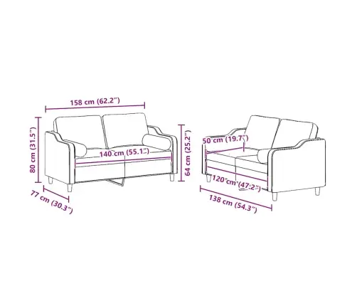Sofos Komplektas Su Pagalvėmis, 2 Dalių, Vyno, Audinys