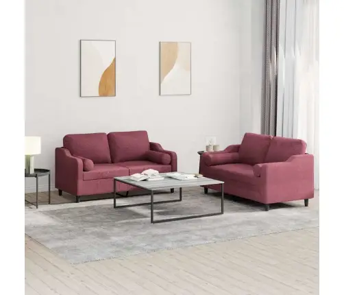 Sofos Komplektas Su Pagalvėmis, 2 Dalių, Vyno, Audinys