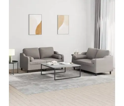 Sofos Komplektas Su Pagalvėmis, 2 Dalių, Taupe, Audinys