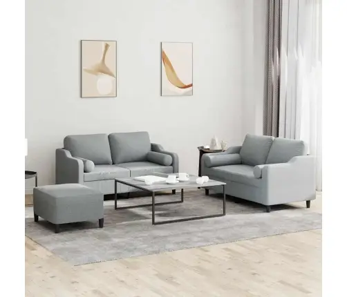 Trīsdaļīgs Dīvānu Komplekts Ar Spilveniem, Gaiši Pelēks Audums Vidaxl