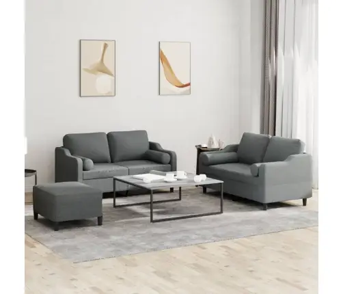 Trīsvietīgs Dīvānu Komplekts Ar Spilveniem, Tumši Pelēks Audums Vidaxl