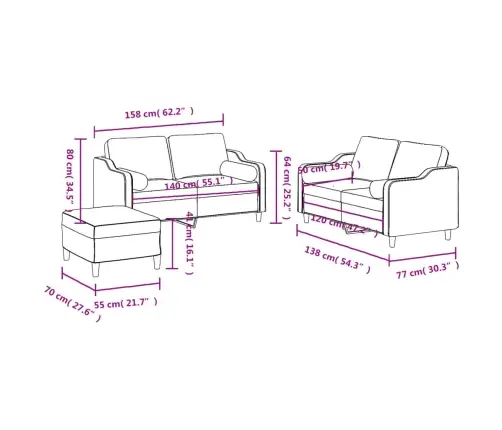 3-Osaline Diivanikomplekt Patjadega, Kreemjas, Kangas