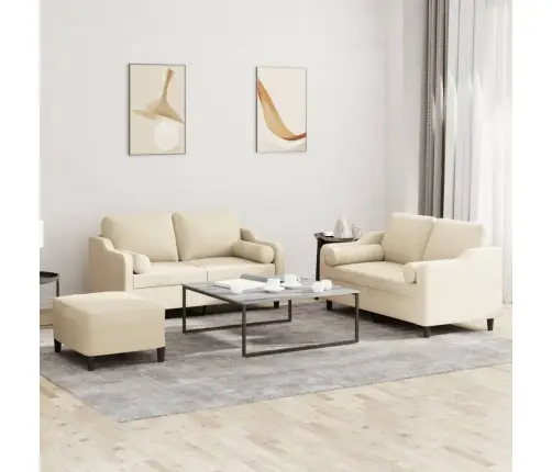 3-Osaline Diivanikomplekt Patjadega, Kreemjas, Kangas