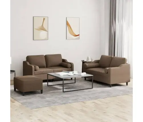 Trīsvietīgs Dīvānu Komplekts Ar Spilveniem, Brūns Audums Vidaxl