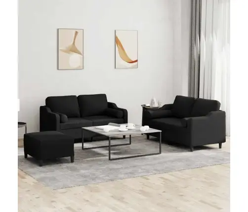 Trīsdaļīgs Dīvānu Komplekts Ar Spilveniem, Melns Audums Vidaxl