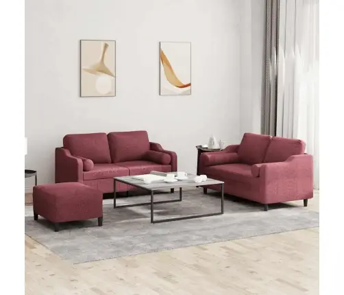Trīsvietīgs Dīvānu Komplekts Ar Spilveniem, Vīnsarkans Audums Vidaxl