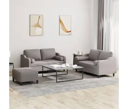 Trīsdaļīgs Dīvānu Komplekts Ar Spilveniem, Pelēkbrūns Audums Vidaxl