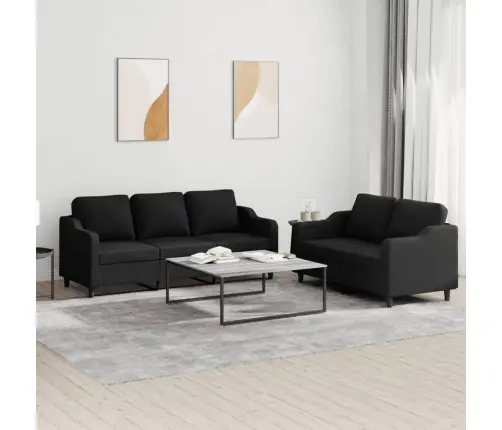 Divdaļīgs Dīvānu Komplekts Ar Spilveniem, Melns Audums Vidaxl