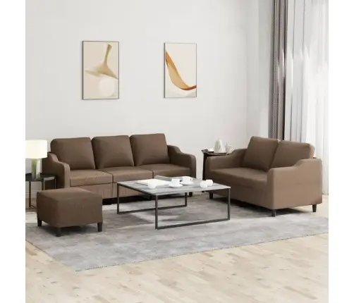 Trīsdaļīgs Dīvānu Komplekts Ar Spilveniem, Brūns Audums Vidaxl