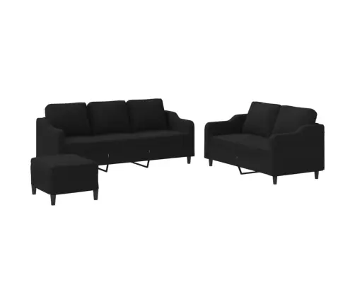 Sofos Komplektas Su Pagalvėlėmis, 3 Dalių, Juodas, Audinys