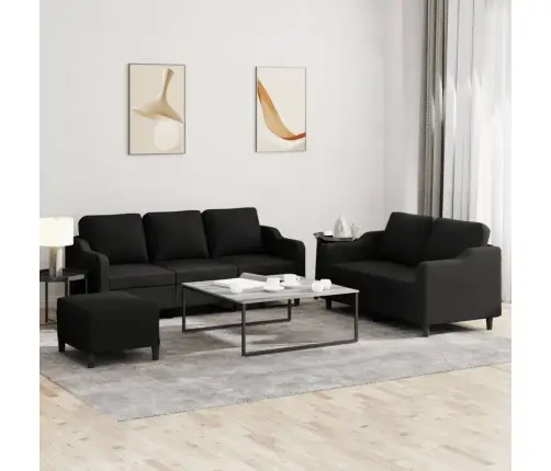 Sofos Komplektas Su Pagalvėlėmis, 3 Dalių, Juodas, Audinys