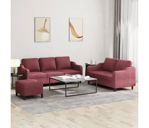 Trīsdaļīgs Dīvānu Komplekts Ar Spilveniem, Vīnsarkans Audums Vidaxl