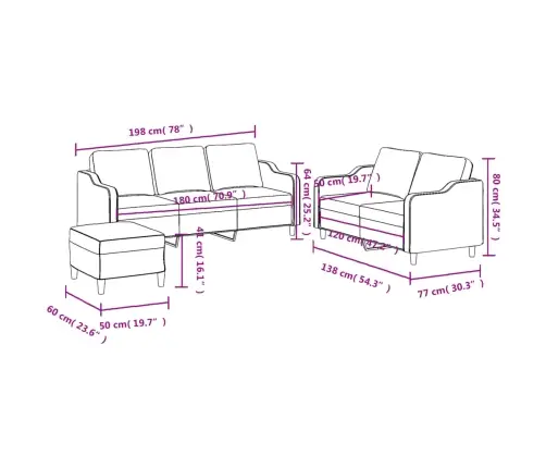 3-Osaline Diivanikomplekt Patjadega, Hallikaspruun, Kangas