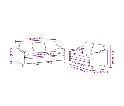 2-Osaline Diivanikomplekt Patjadega, Helehall, Kangas