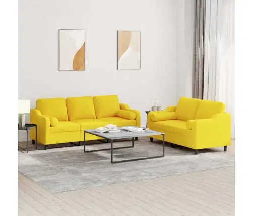 Divdaļīgs Dīvānu Komplekts Ar Spilveniem, Dzeltens Audums Vidaxl
