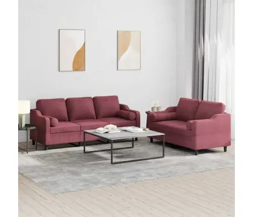 Divdaļīgs Dīvānu Komplekts Ar Spilveniem, Vīnsarkans Audums Vidaxl