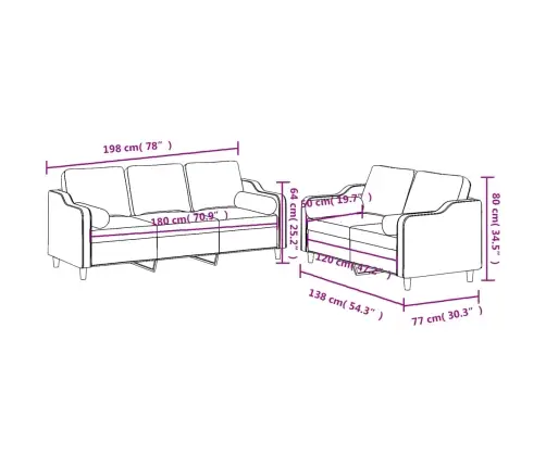 Sofos Komplektas Su Pagalvėmis, 2 Dalių, Taupe, Audinys