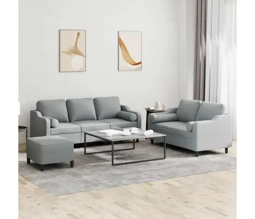 Sofos Komplektas Su Pagalvėmis, 3 Dalių, Pilkas, Audinys