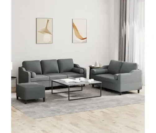 Trīsvietīgs Dīvānu Komplekts Ar Spilveniem, Tumši Pelēks Audums Vidaxl