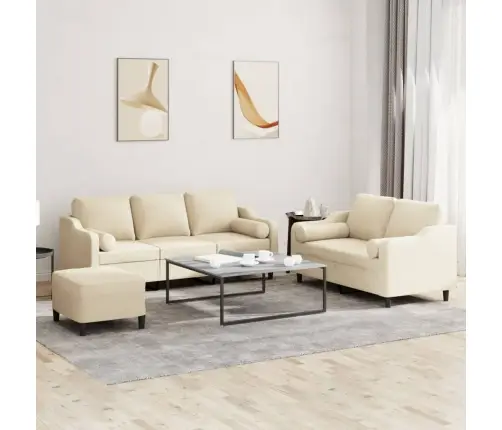 Trīsdaļīgs Dīvānu Komplekts Ar Spilveniem, Krēmkrāsas Audums Vidaxl