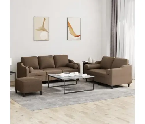 3-Osaline Diivanikomplekt Patjadega, Pruun, Kangas