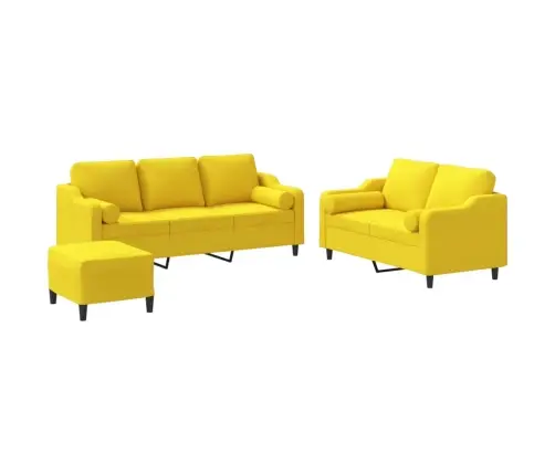 Sofos Komplektas Su Pagalvėmis, 3 Dalių, Geltonas, Audinys