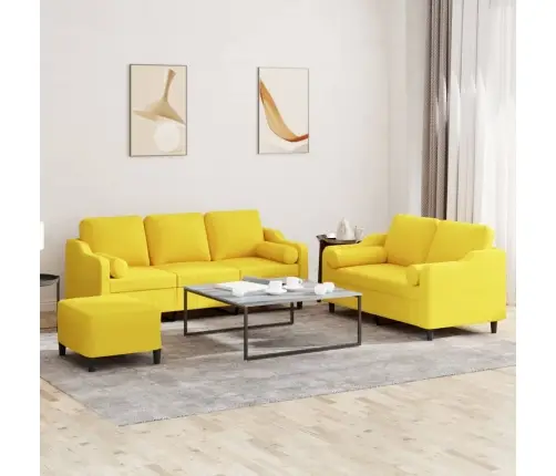 Sofos Komplektas Su Pagalvėmis, 3 Dalių, Geltonas, Audinys