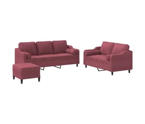 Trīsvietīgs Dīvānu Komplekts Ar Spilveniem, Vīnsarkans Audums Vidaxl