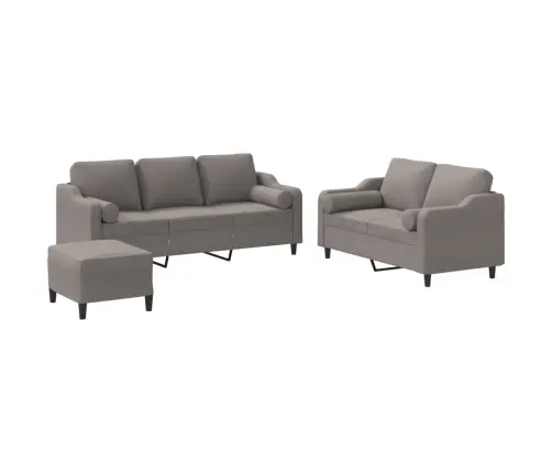 Trīsdaļīgs Dīvānu Komplekts Ar Spilveniem, Pelēkbrūns Audums Vidaxl