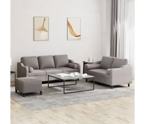 Trīsdaļīgs Dīvānu Komplekts Ar Spilveniem, Pelēkbrūns Audums Vidaxl