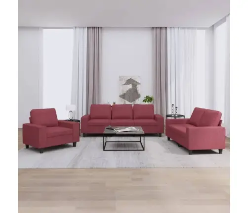 Trīsvietīgs Dīvānu Komplekts, Vīnsarkans Audums Vidaxl