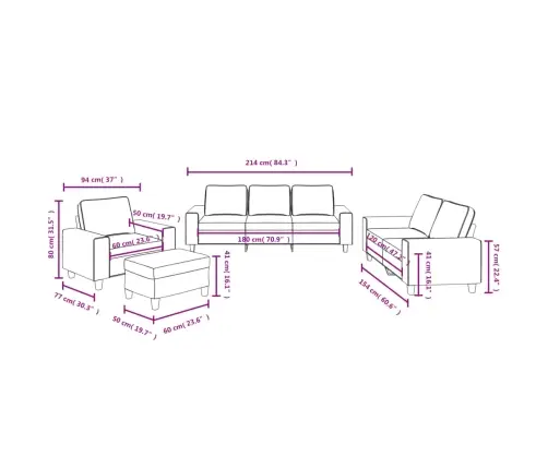 Sofos Komplektas, 4 Dalių, Tamsiai Pilkos Spalvos, Audinys
