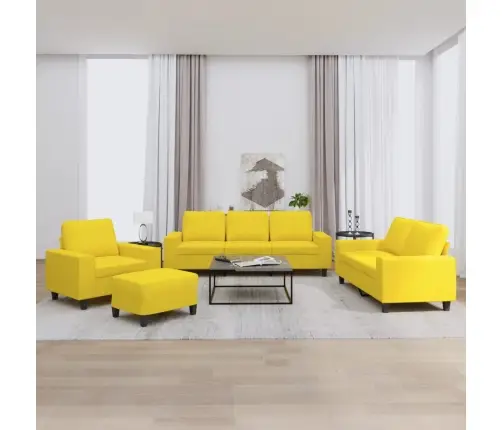 Sofos Komplektas, 4 Dalių, Šviesiai Geltonos Spalvos, Audinys