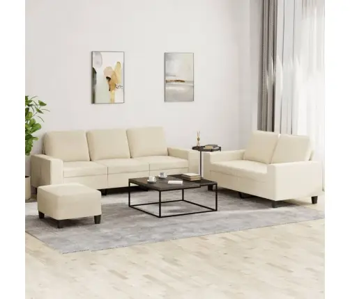 Trīsdaļīgs Dīvānu Komplekts, Krēmkrāsas Audums Vidaxl Trīsdaļīgs Dīvānu Komplekts, Krēmkrāsas Audums Vidaxl