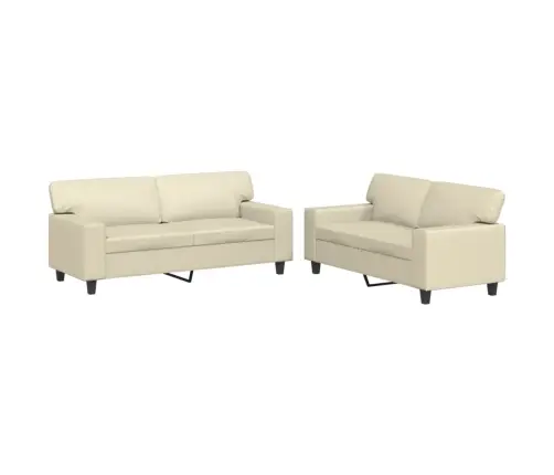 Sofos Komplektas, 2 Dalių, Kreminės Spalvos, Dirbtinė Oda
