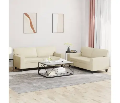 Sofos Komplektas, 2 Dalių, Kreminės Spalvos, Dirbtinė Oda