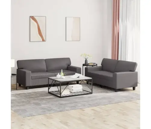 Divdaļīgs Dīvānu Komplekts, Pelēka Mākslīgā Āda Vidaxl
