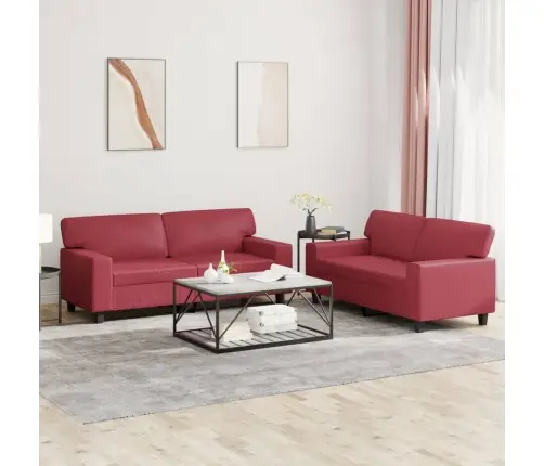 Sofos Komplektas, 2 Dalių, Raudonojo Vyno Spalvos, Dirbtinė Oda
