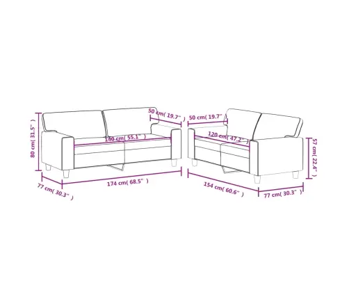 Sofos Komplektas, 2 Dalių, Kapučino Spalvos, Dirbtinė Oda