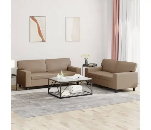 Sofos Komplektas, 2 Dalių, Kapučino Spalvos, Dirbtinė Oda