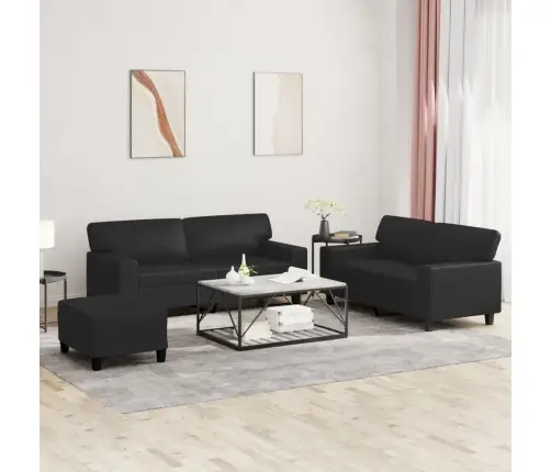 Trīsdaļīgs Dīvānu Komplekts, Melna Mākslīgā Āda Vidaxl