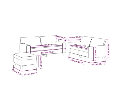 Sofos Komplektas, 3 Dalių, Kapučino Spalvos, Dirbtinė Oda